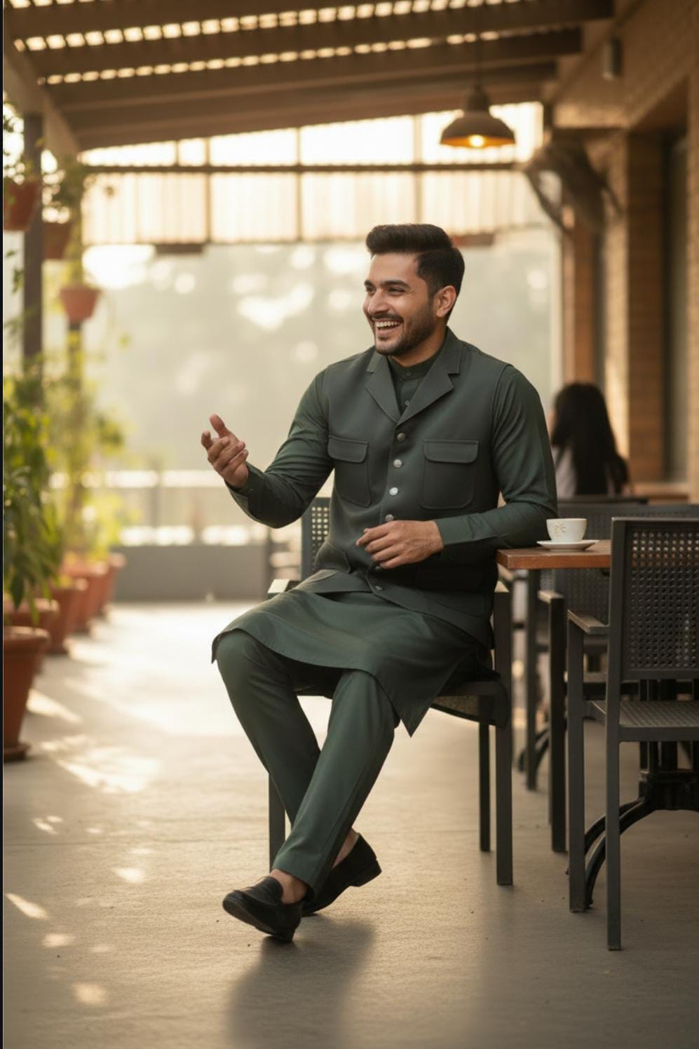 OLIVE GREEN FOUR POCKETS WAISTCOAT SUIT