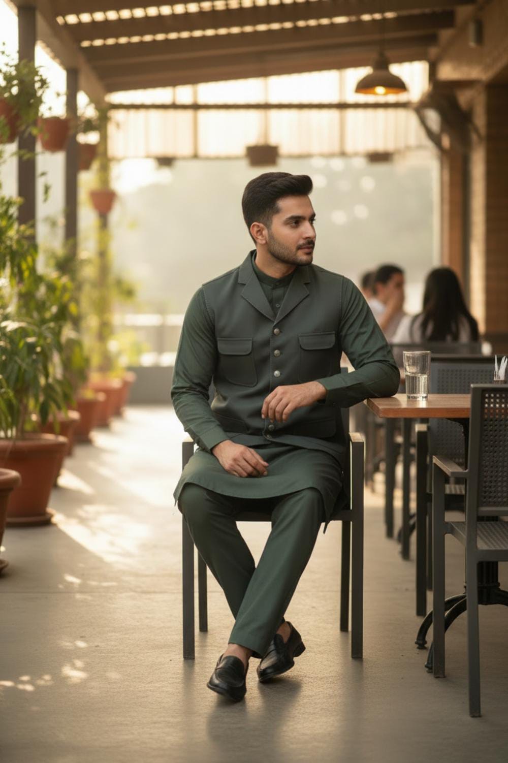 OLIVE GREEN FOUR POCKETS WAISTCOAT SUIT