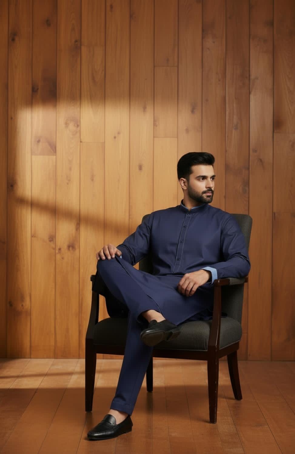NAVY BLUE KAMEEZ SHALWAR WITH CONTRAST DETAILING