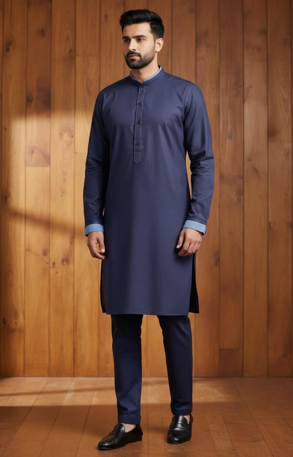NAVY BLUE KAMEEZ SHALWAR WITH CONTRAST DETAILING