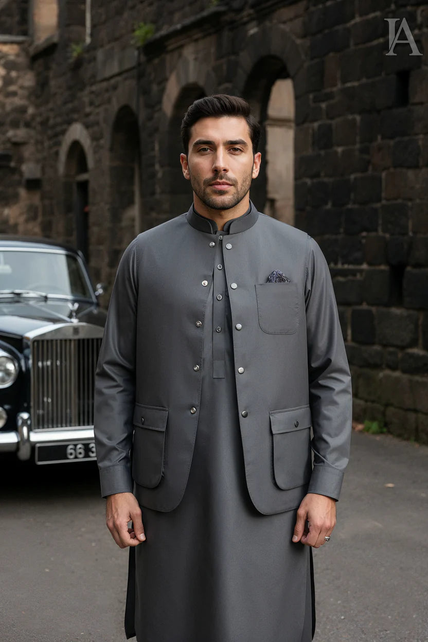 PREMIUM METALLIC GREY WAISTCOAT