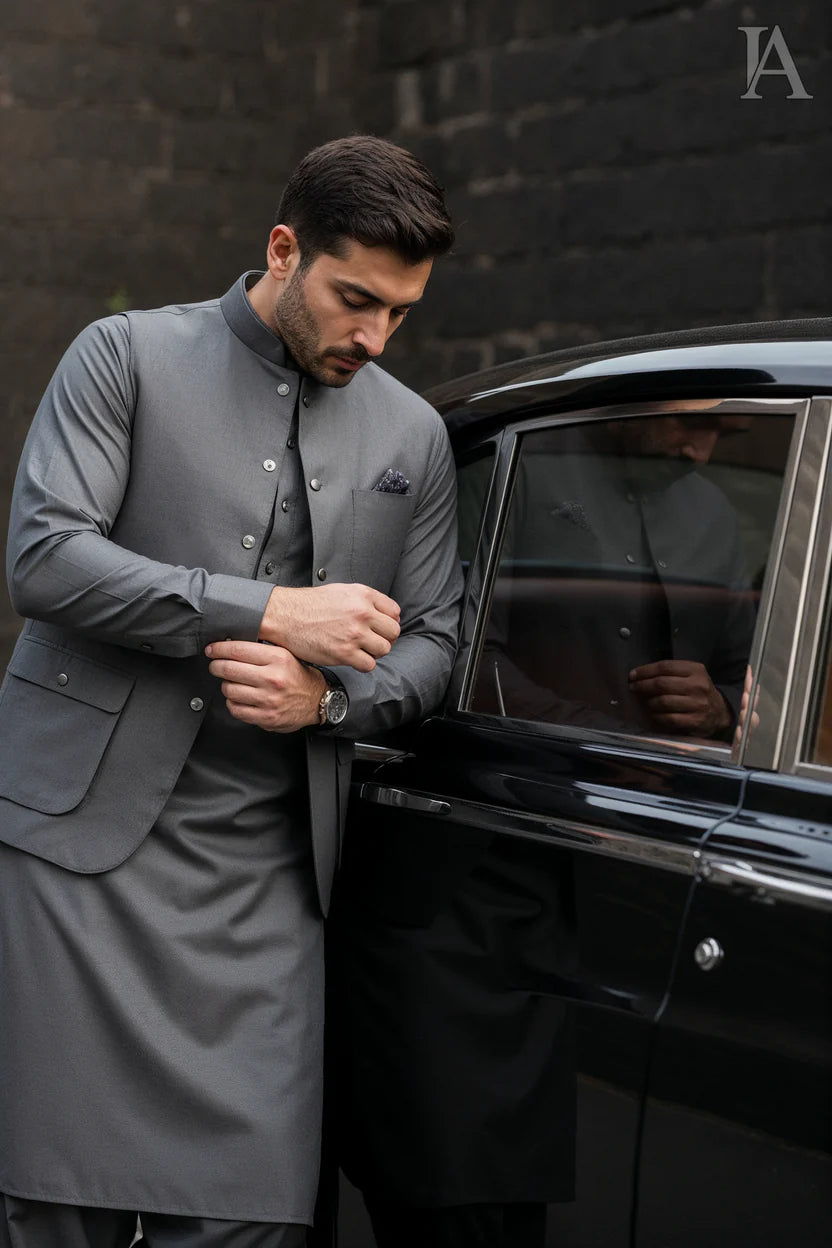 PREMIUM METALLIC GREY WAISTCOAT