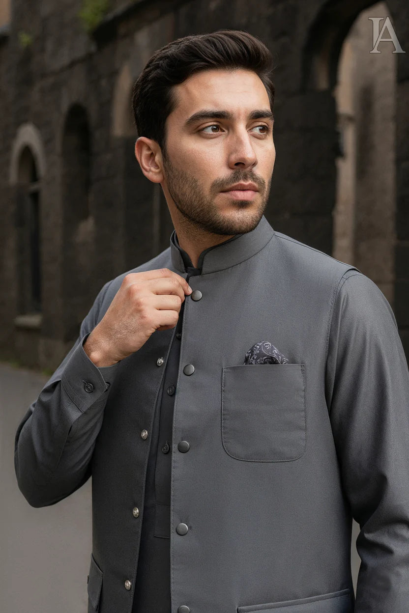 PREMIUM METALLIC GREY WAISTCOAT