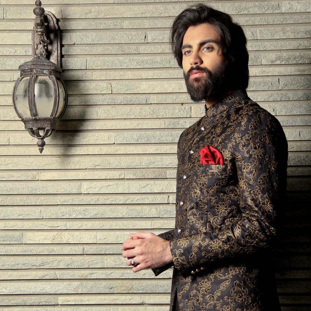 BLACK GOLD PATTERN PRINCE COAT