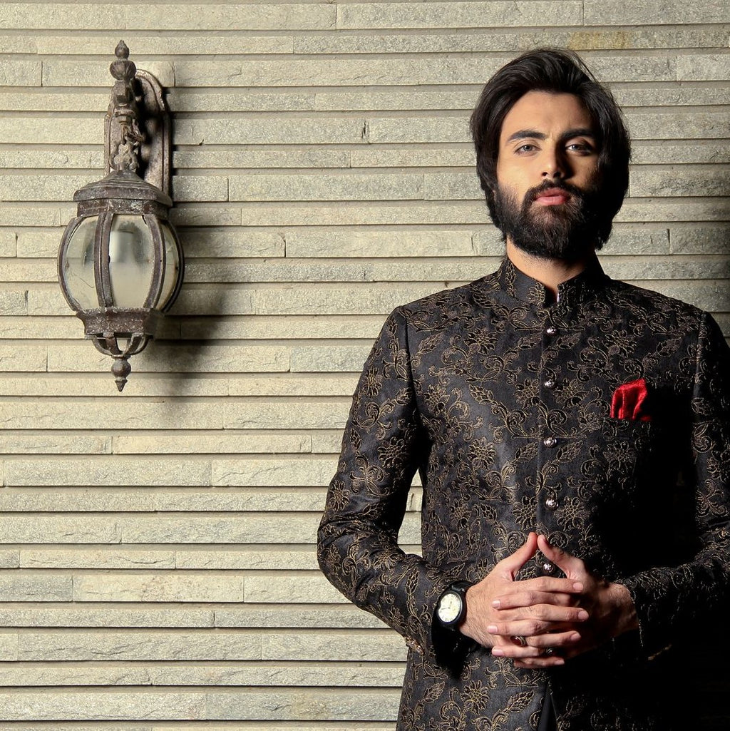 BLACK GOLD PATTERN PRINCE COAT