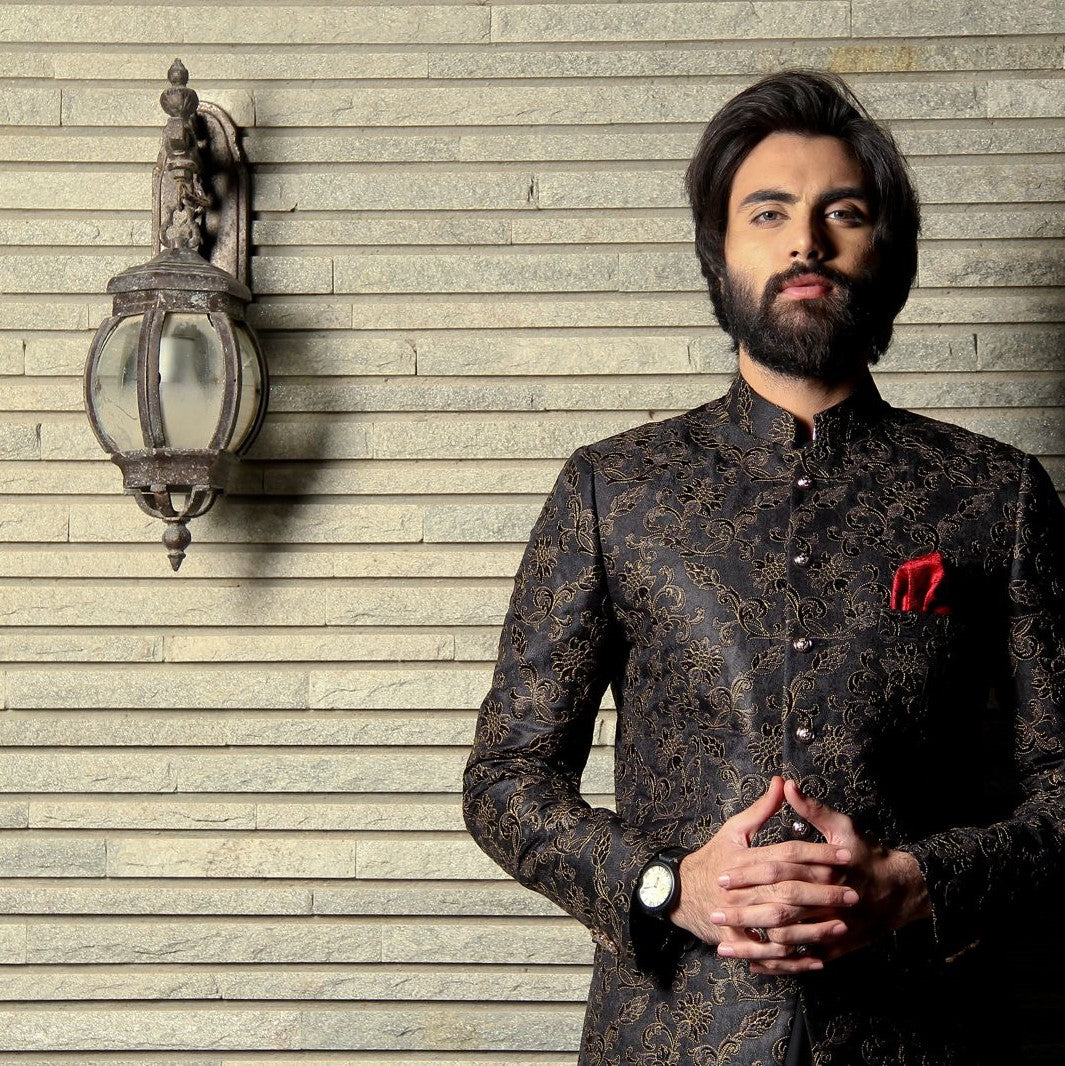 BLACK GOLD PATTERN PRINCE COAT