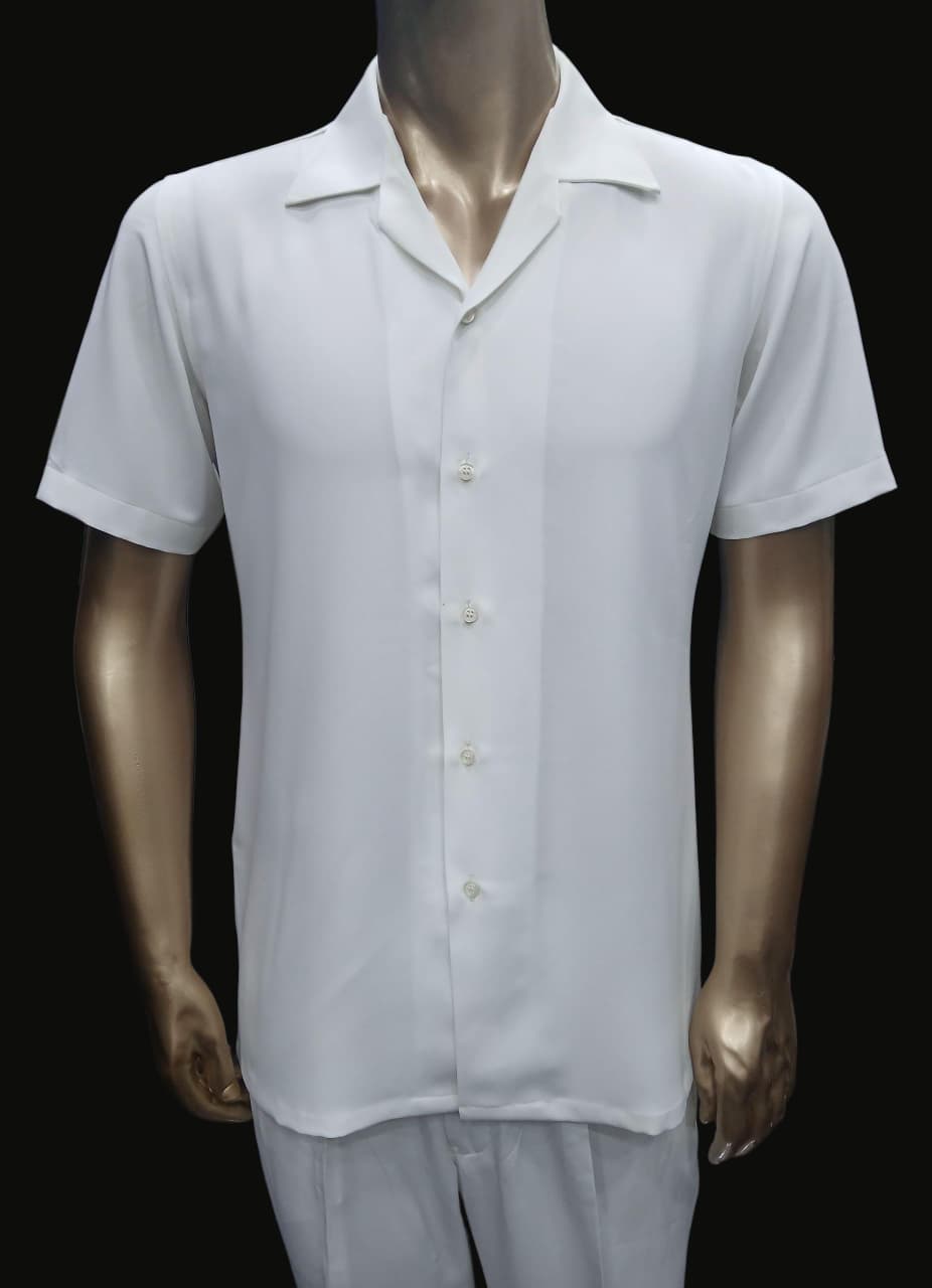 ELEGANT WHITE CUBAN COLLAR SHIRT