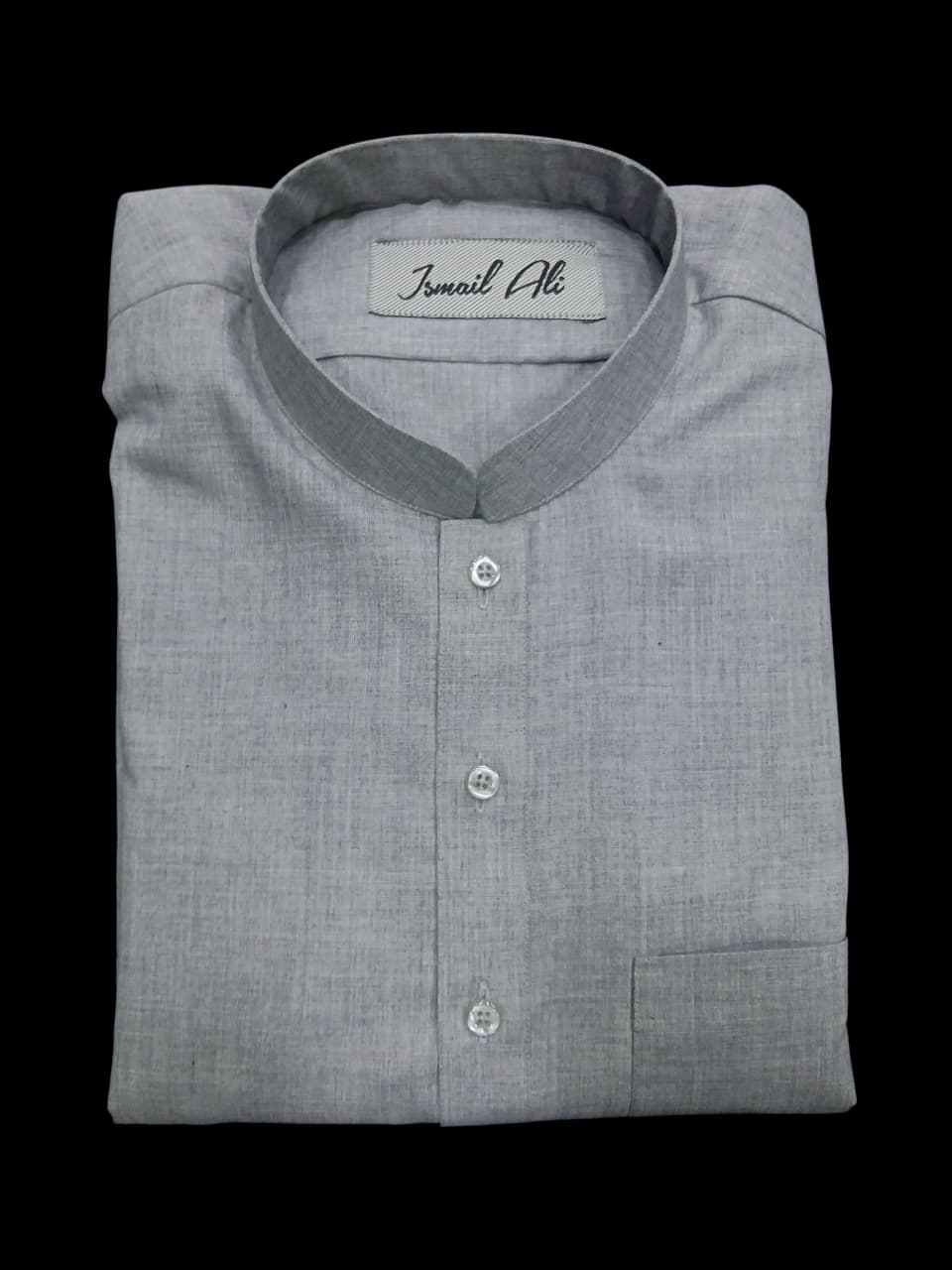 ASH GREY BAND COLLAR PLAIN KAMEEZ SHALWAR