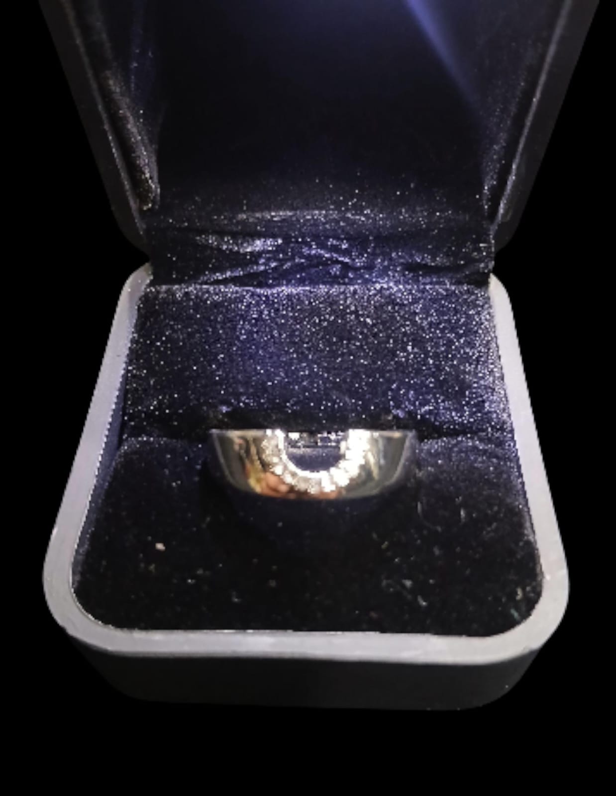 SILVER HALF MOON STONE BAND RING