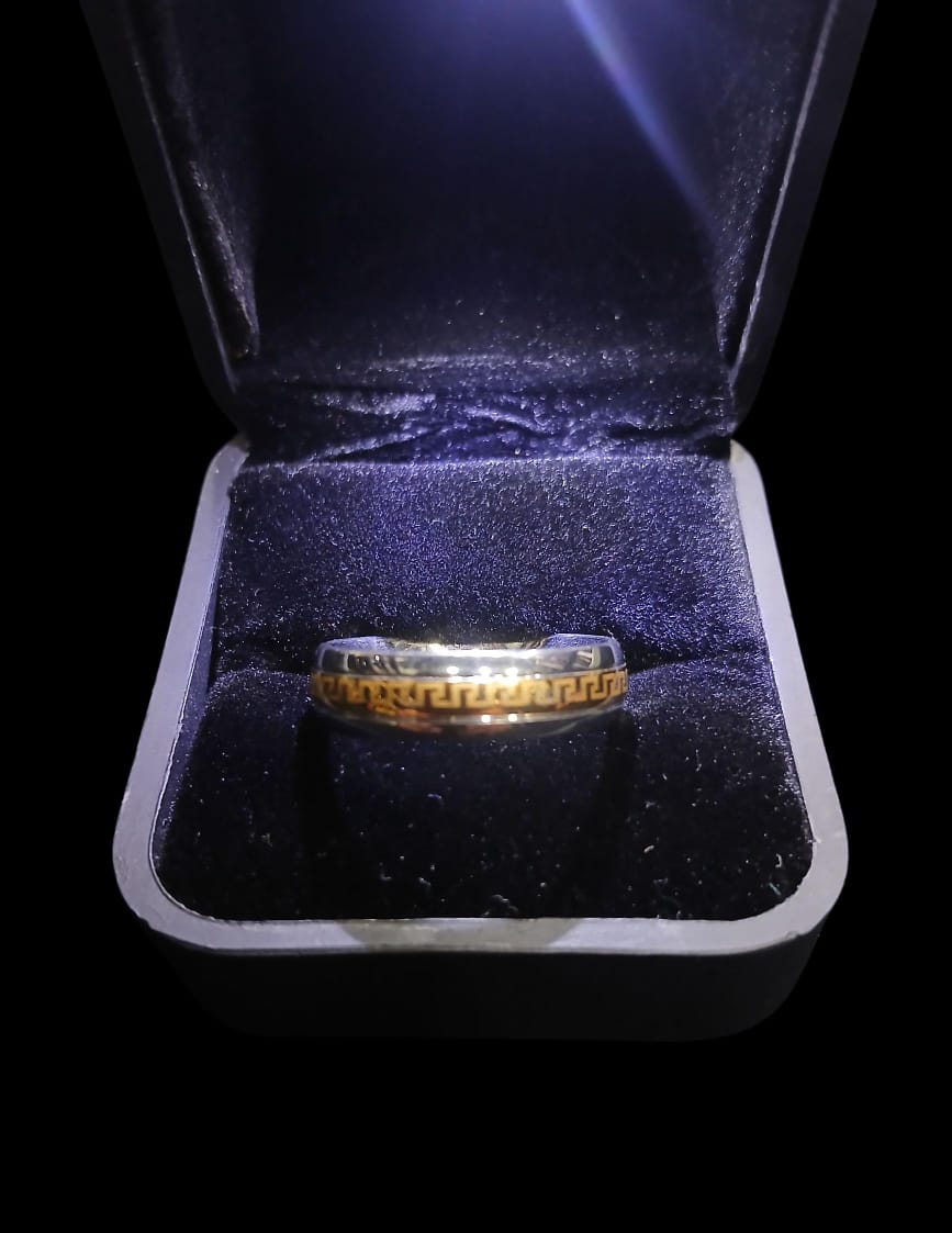 SILVER AND GOLD GREEK EDGE BAND RING