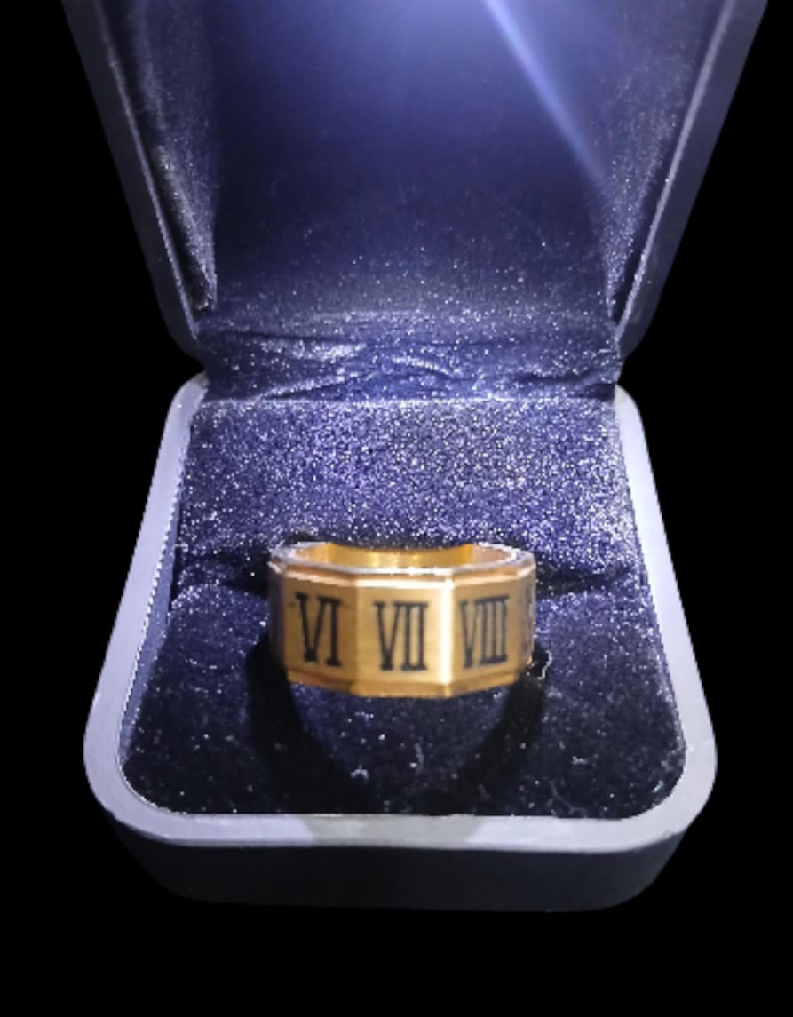 GOLD ROMAN NUMERAL BAND RING