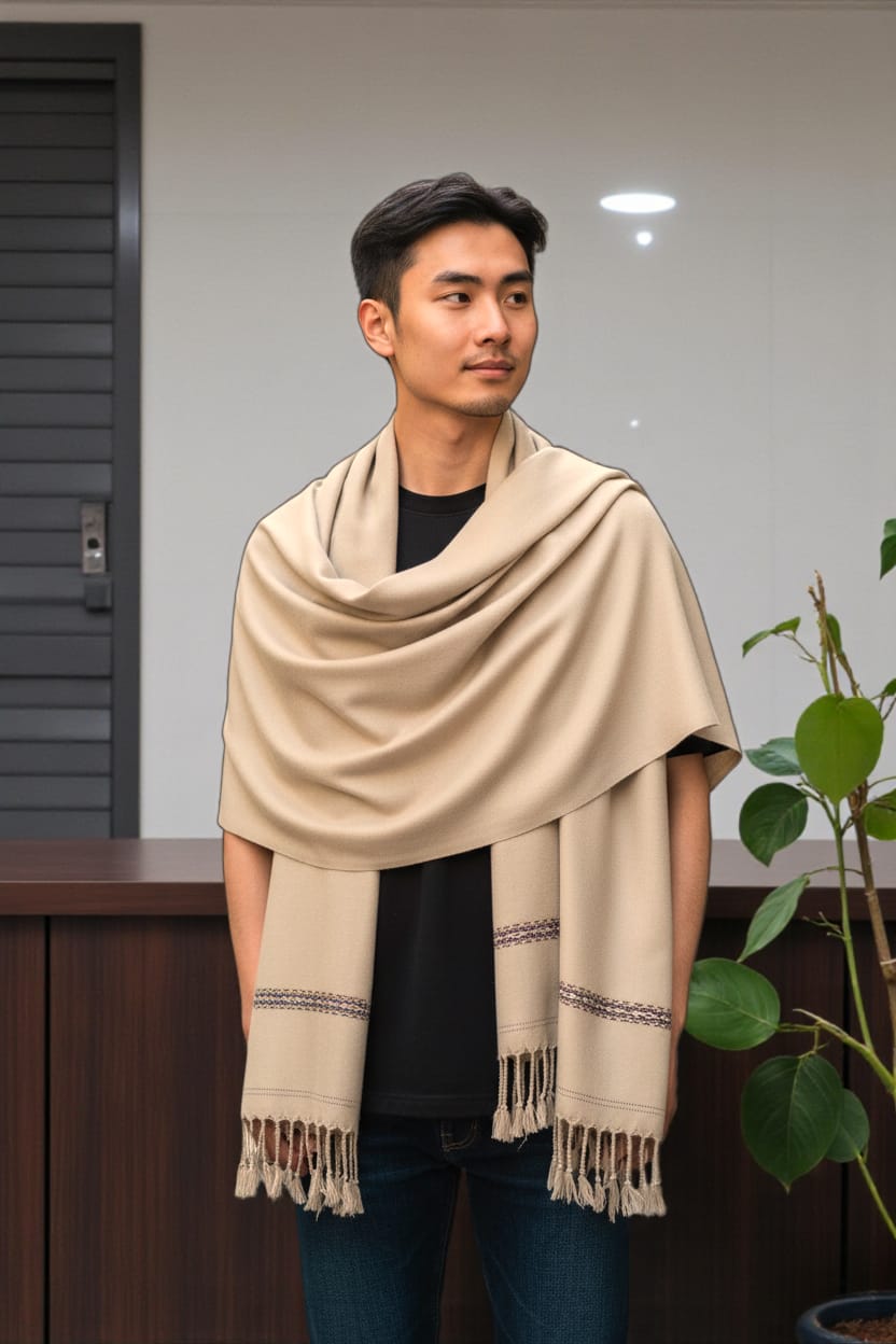 CAMEL COLOURED KASHMIRI WOOL SHAWL