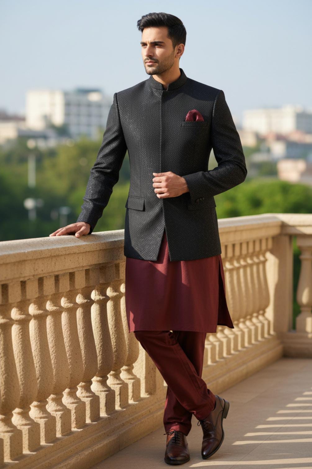 REGAL DIAMOND CUT TEXTURED BLACK PRINCECOAT