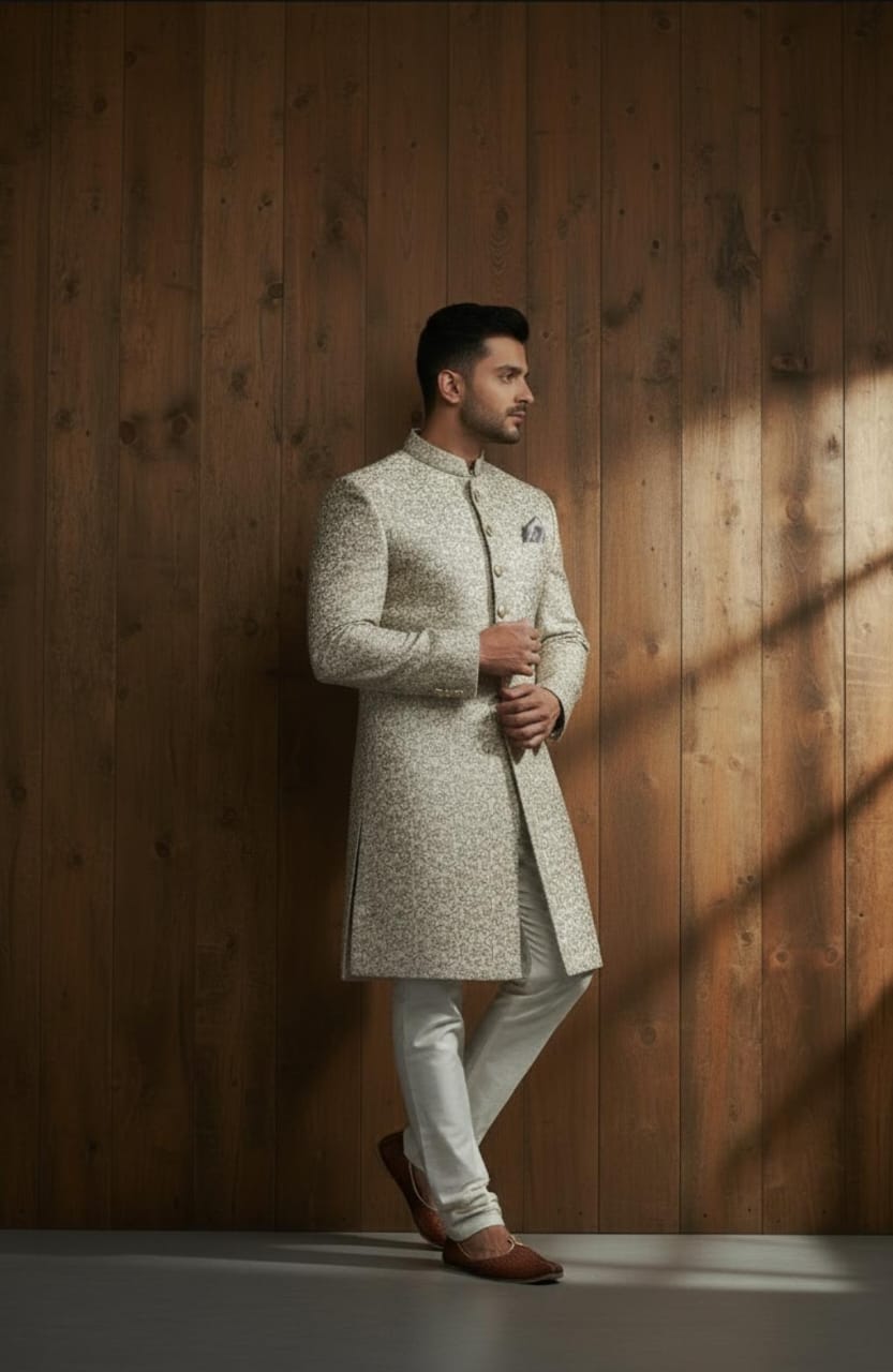 IMPERIAL BEIGE FLORAL EMBROIDERY SHERWANI