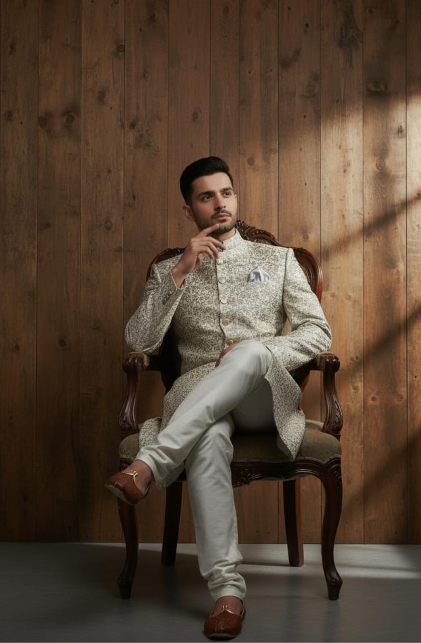 IMPERIAL BEIGE FLORAL EMBROIDERY SHERWANI
