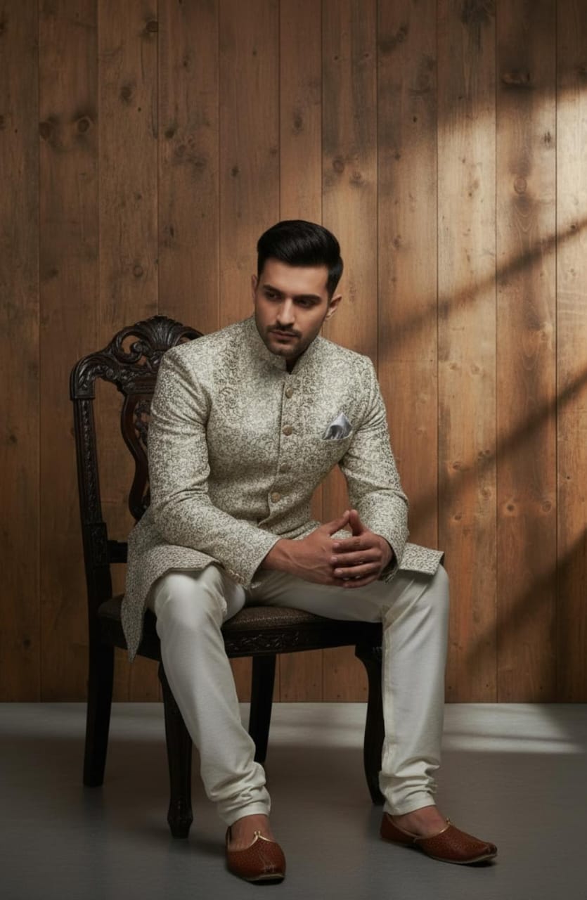 IMPERIAL BEIGE FLORAL EMBROIDERY SHERWANI