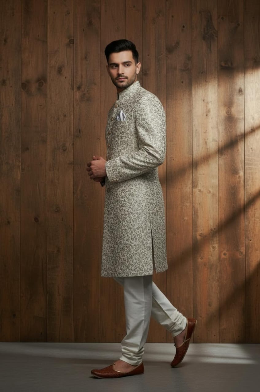 IMPERIAL BEIGE FLORAL EMBROIDERY SHERWANI