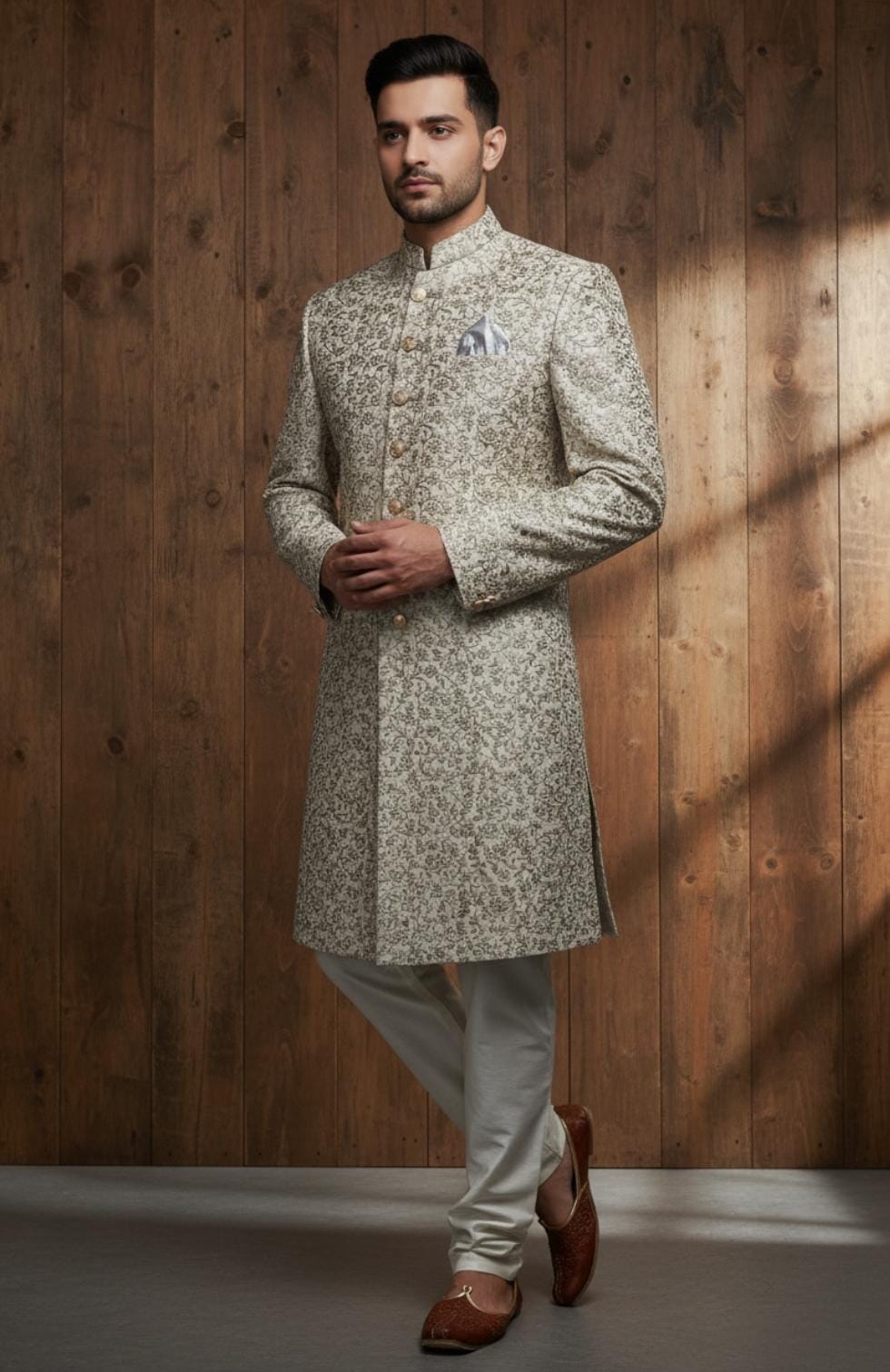 IMPERIAL BEIGE FLORAL EMBROIDERY SHERWANI