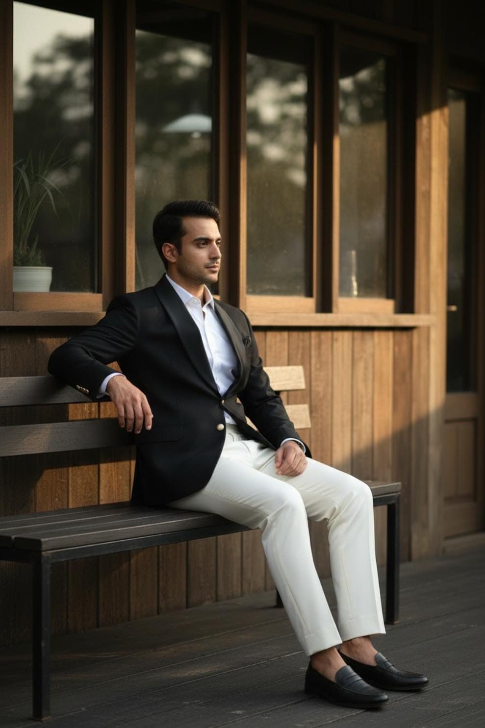 BLACK BLAZER WITH SHINY LAPEL