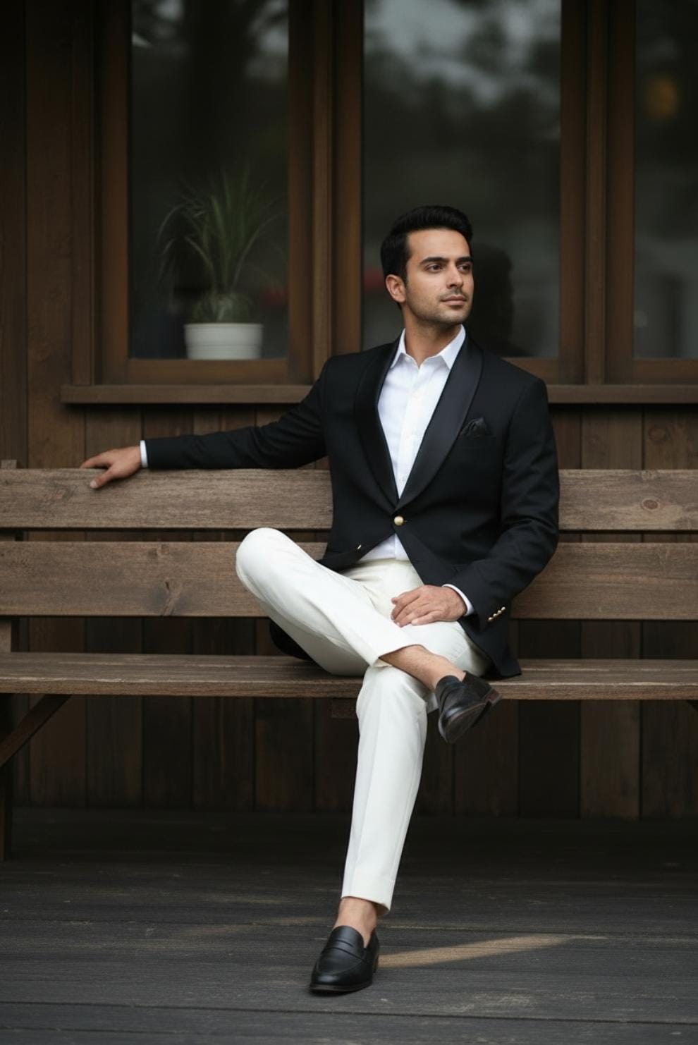 BLACK BLAZER WITH SHINY LAPEL