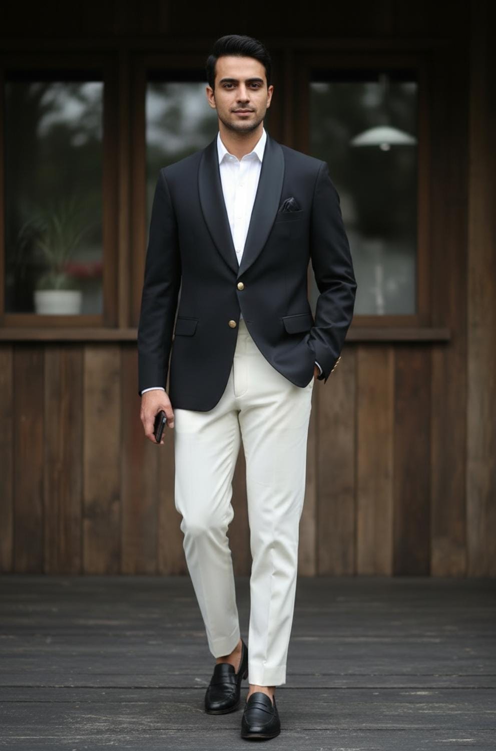 BLACK BLAZER WITH SHINY LAPEL