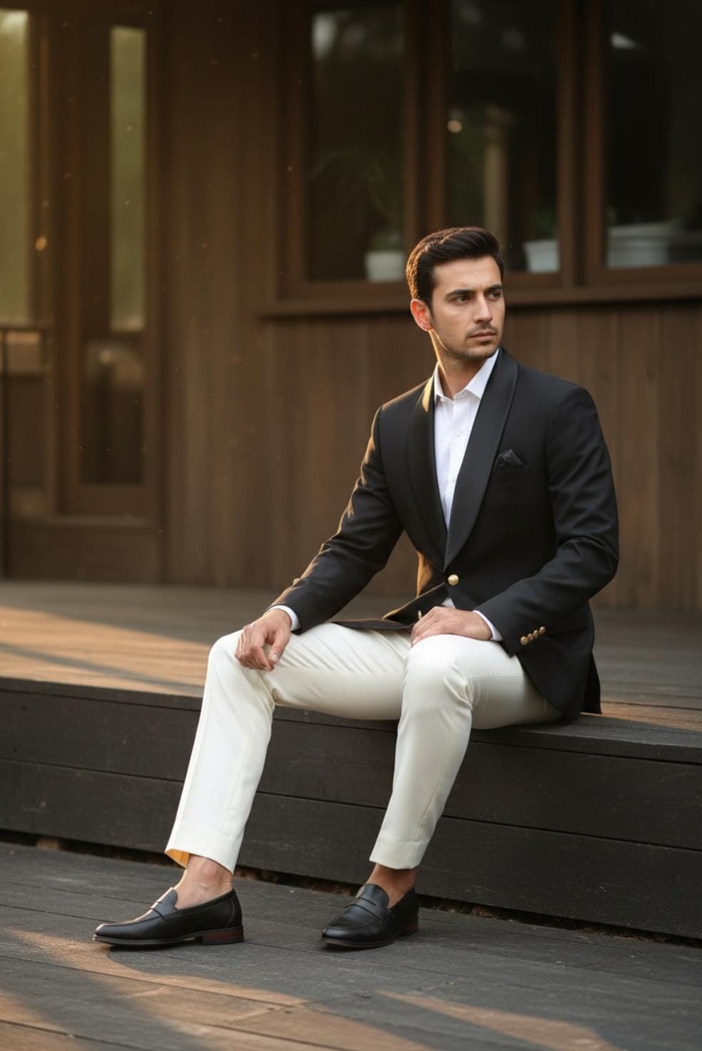 BLACK BLAZER WITH SHINY LAPEL