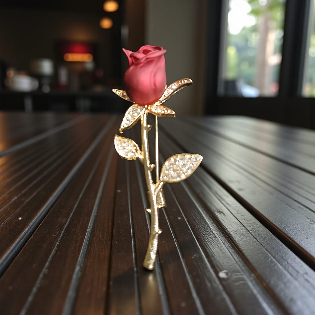 ENCHANTED ROSE STEM BROOCH PIN