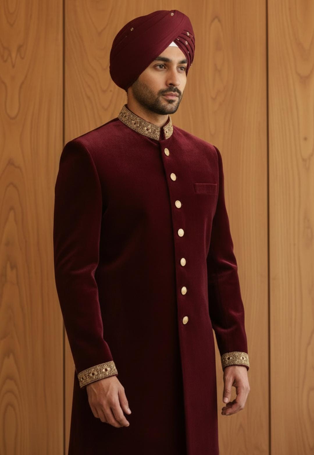 REGAL MAROON VELVET SHERWANI