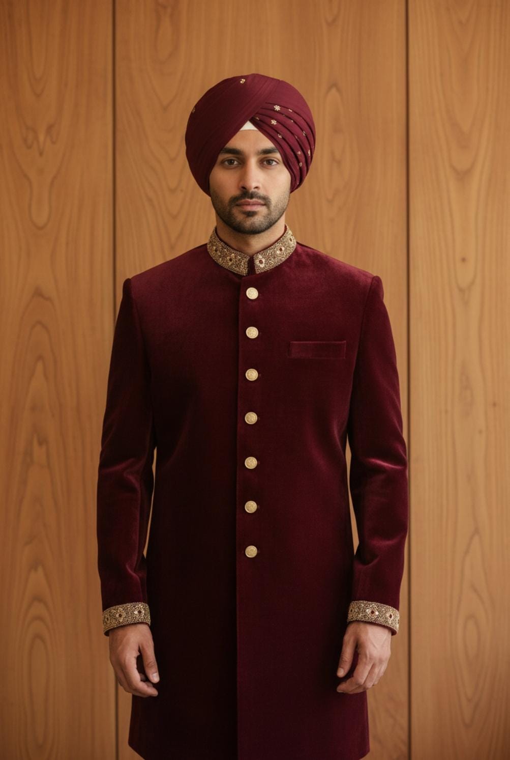 REGAL MAROON VELVET SHERWANI