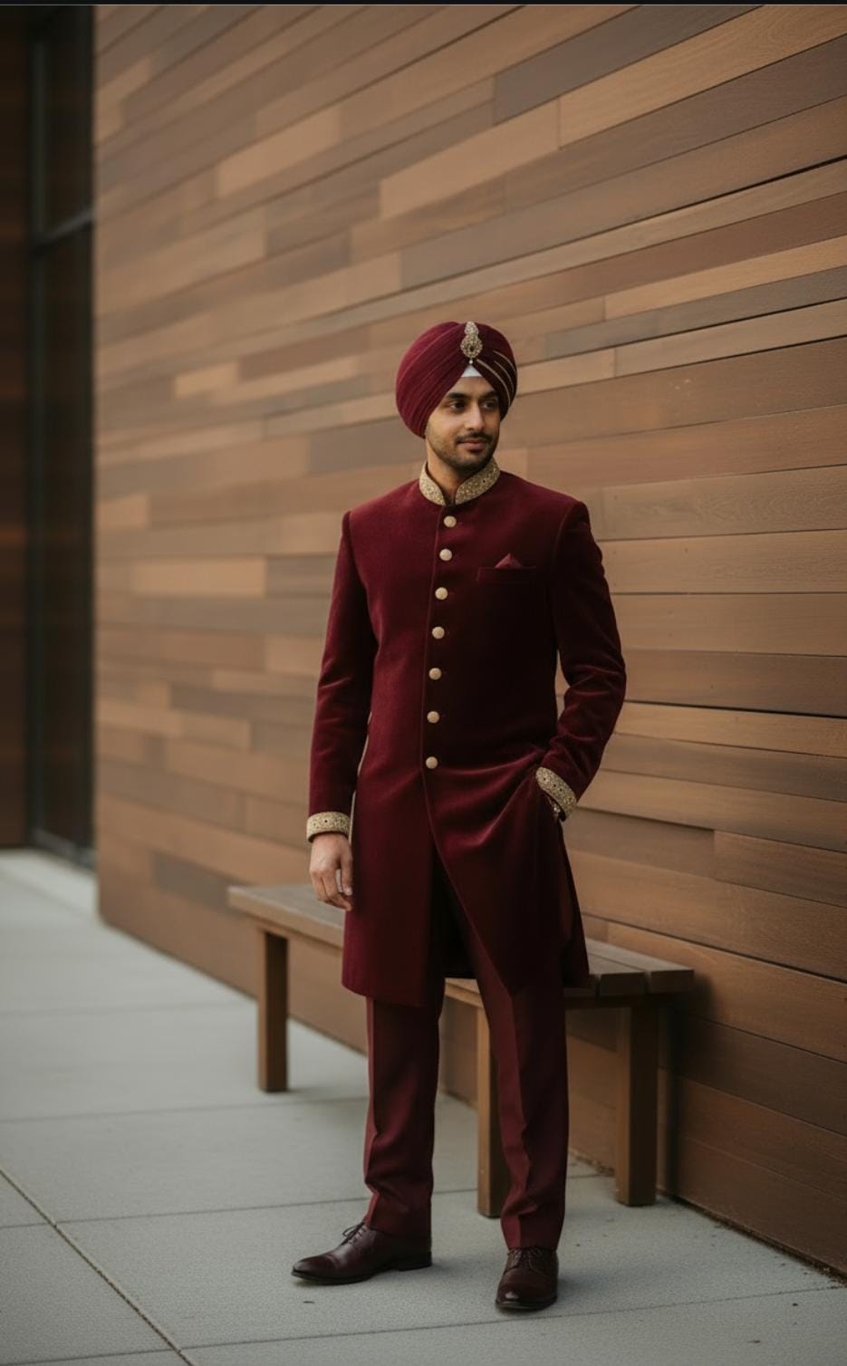 REGAL MAROON VELVET SHERWANI