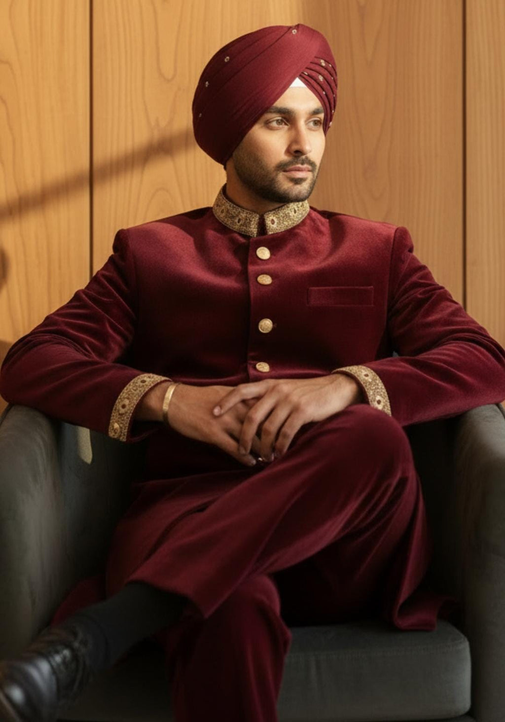REGAL MAROON VELVET SHERWANI