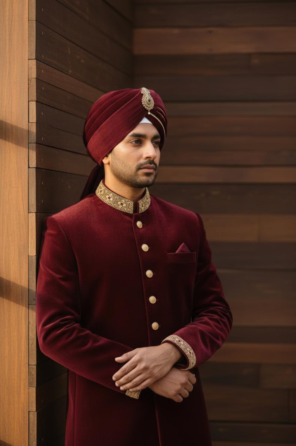 REGAL MAROON VELVET SHERWANI