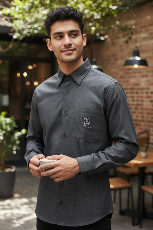 Charcoal Grey Shirt with Logo Embroidery