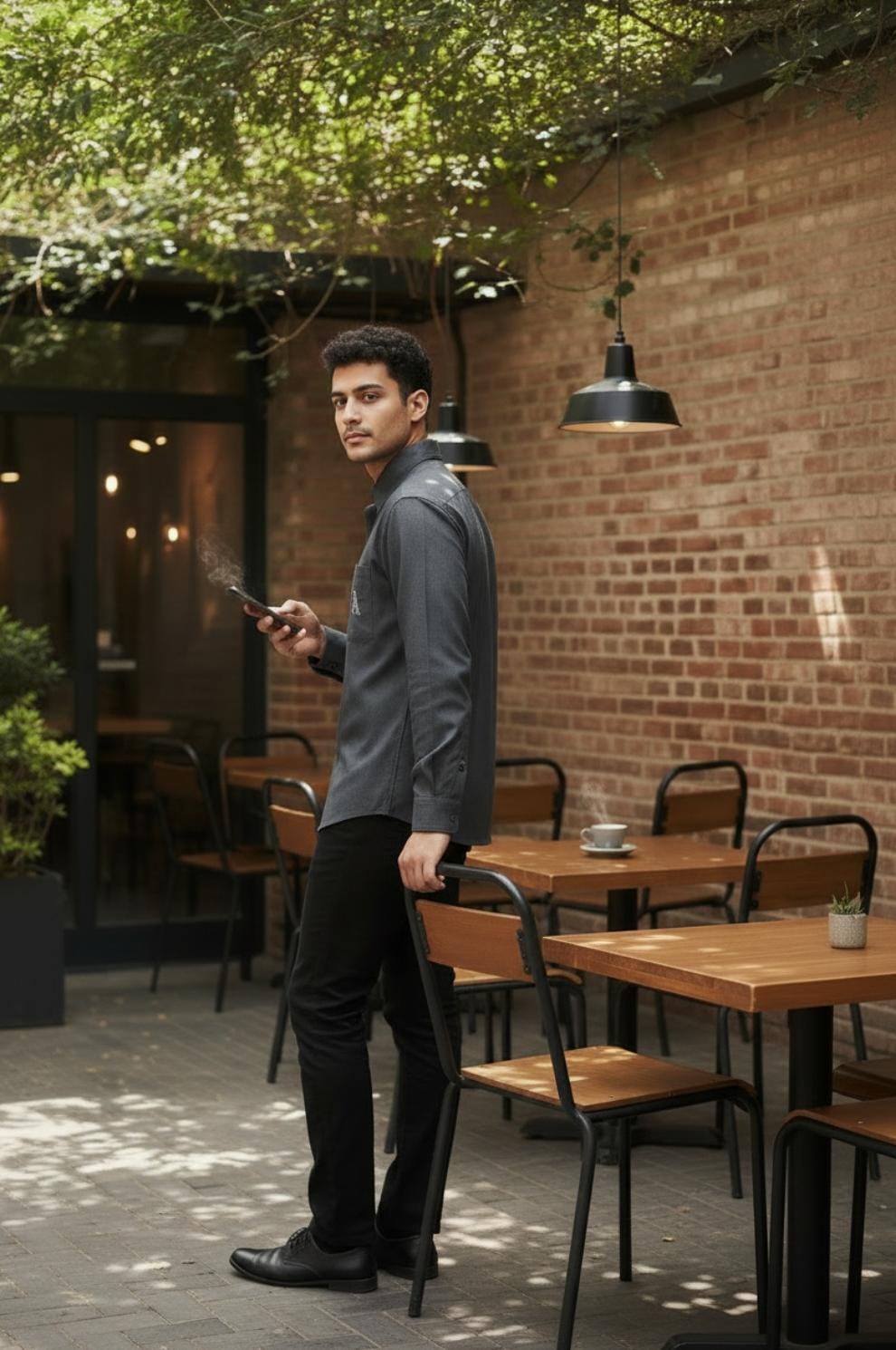 Charcoal Grey Shirt with Logo Embroidery