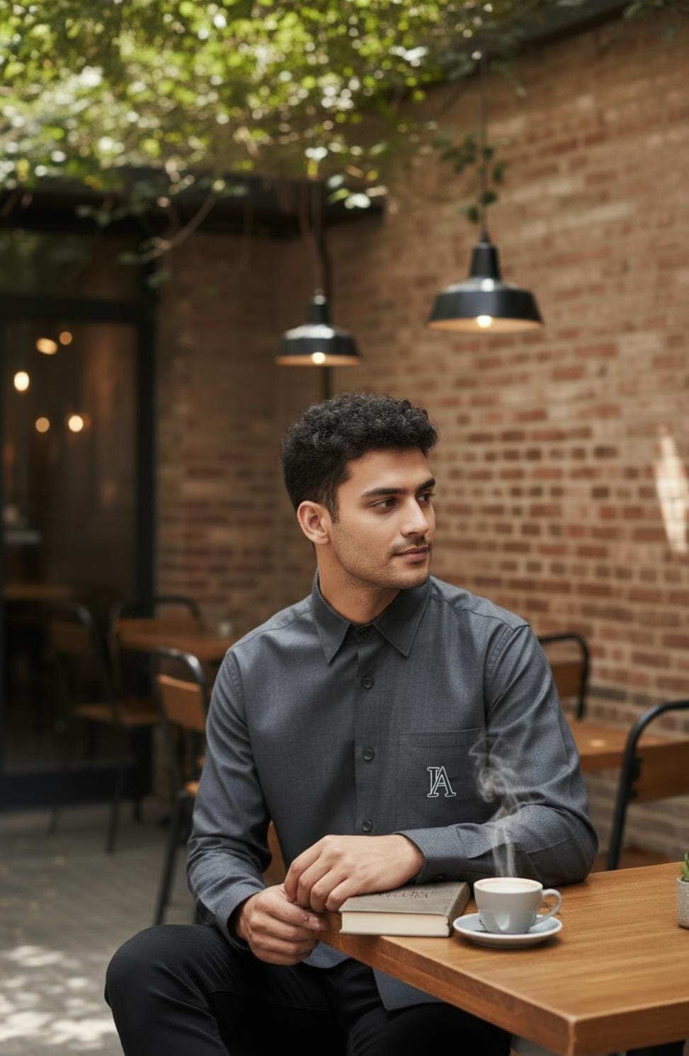 Charcoal Grey Shirt with Logo Embroidery