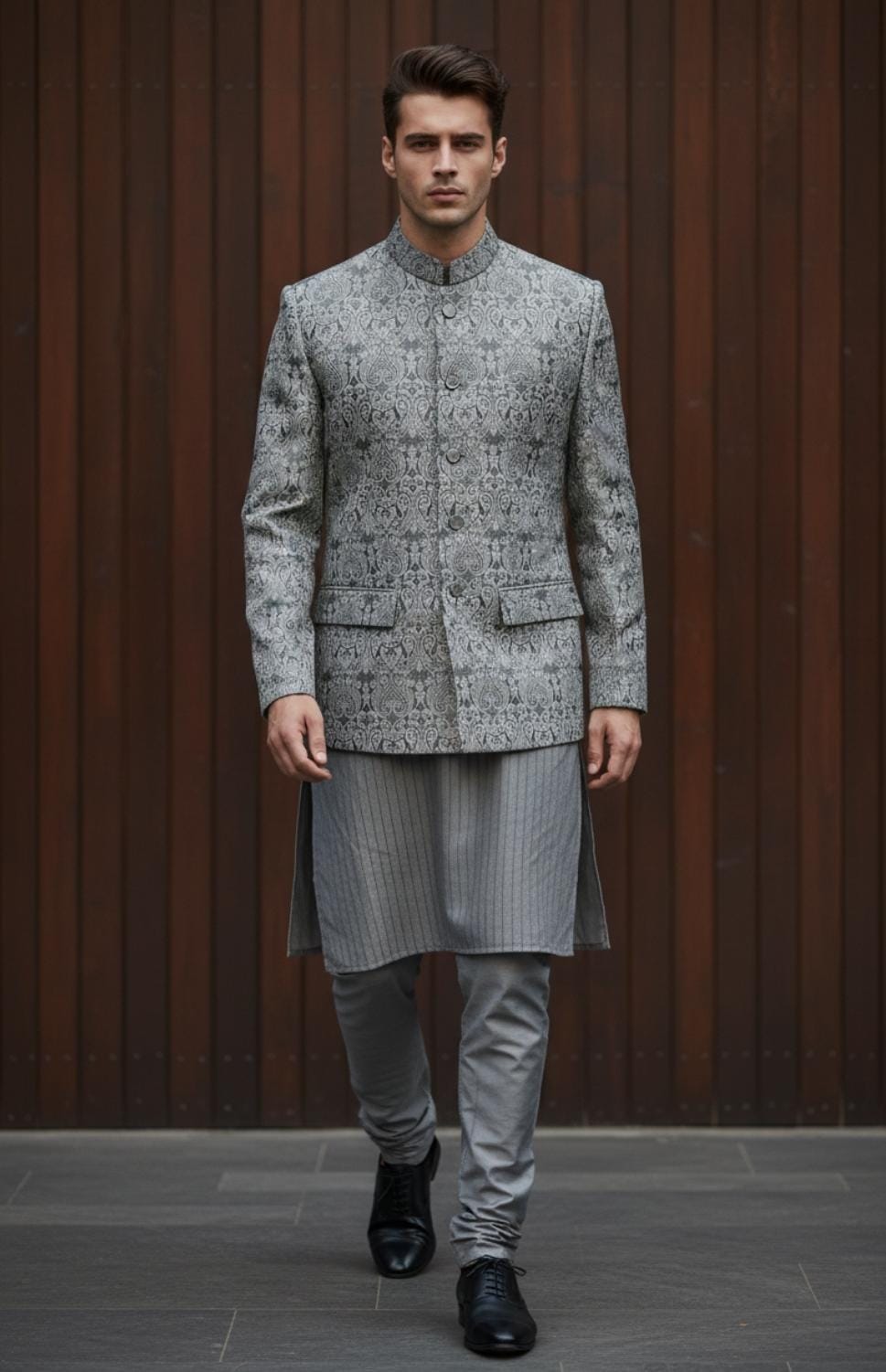 Olive Green Embossed Princecoat