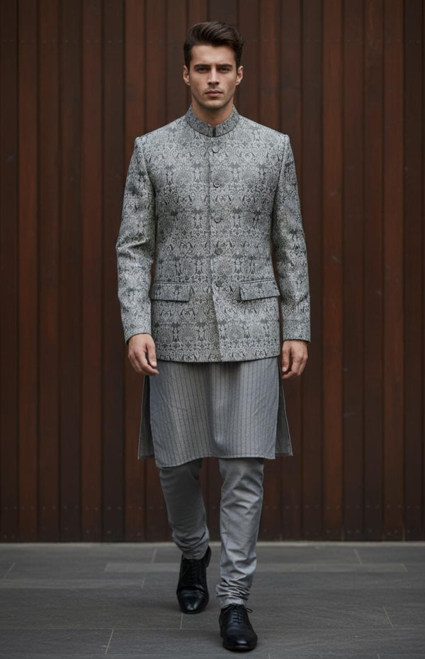 Olive Green Embossed Princecoat