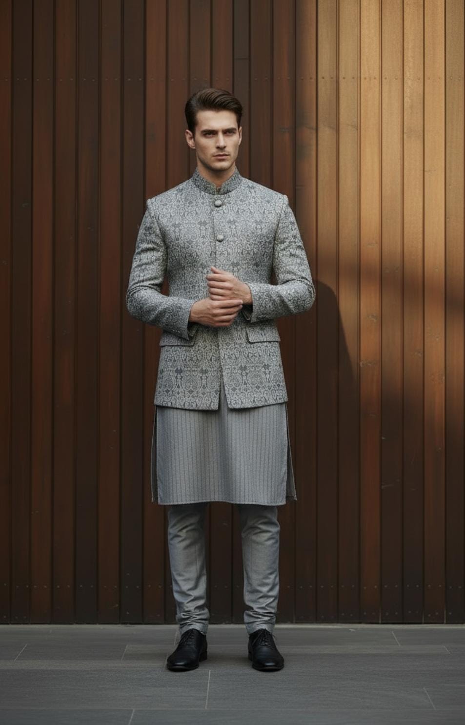 Olive Green Embossed Princecoat