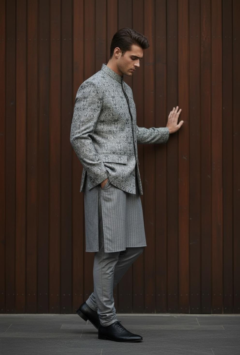 Olive Green Embossed Princecoat