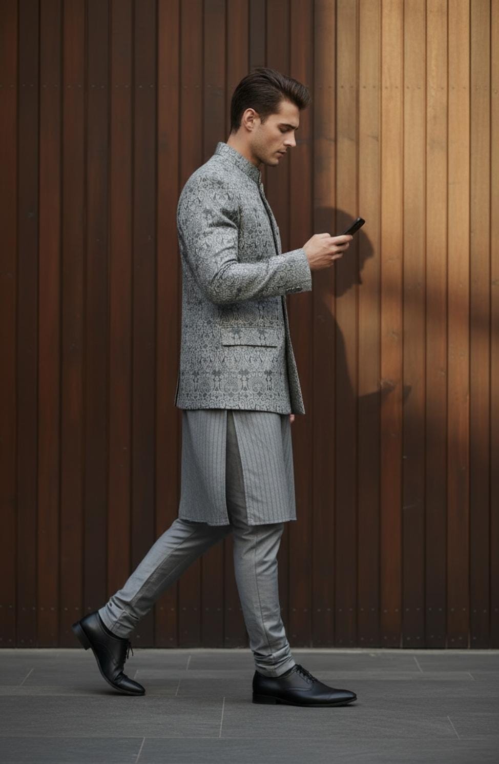 Olive Green Embossed Princecoat