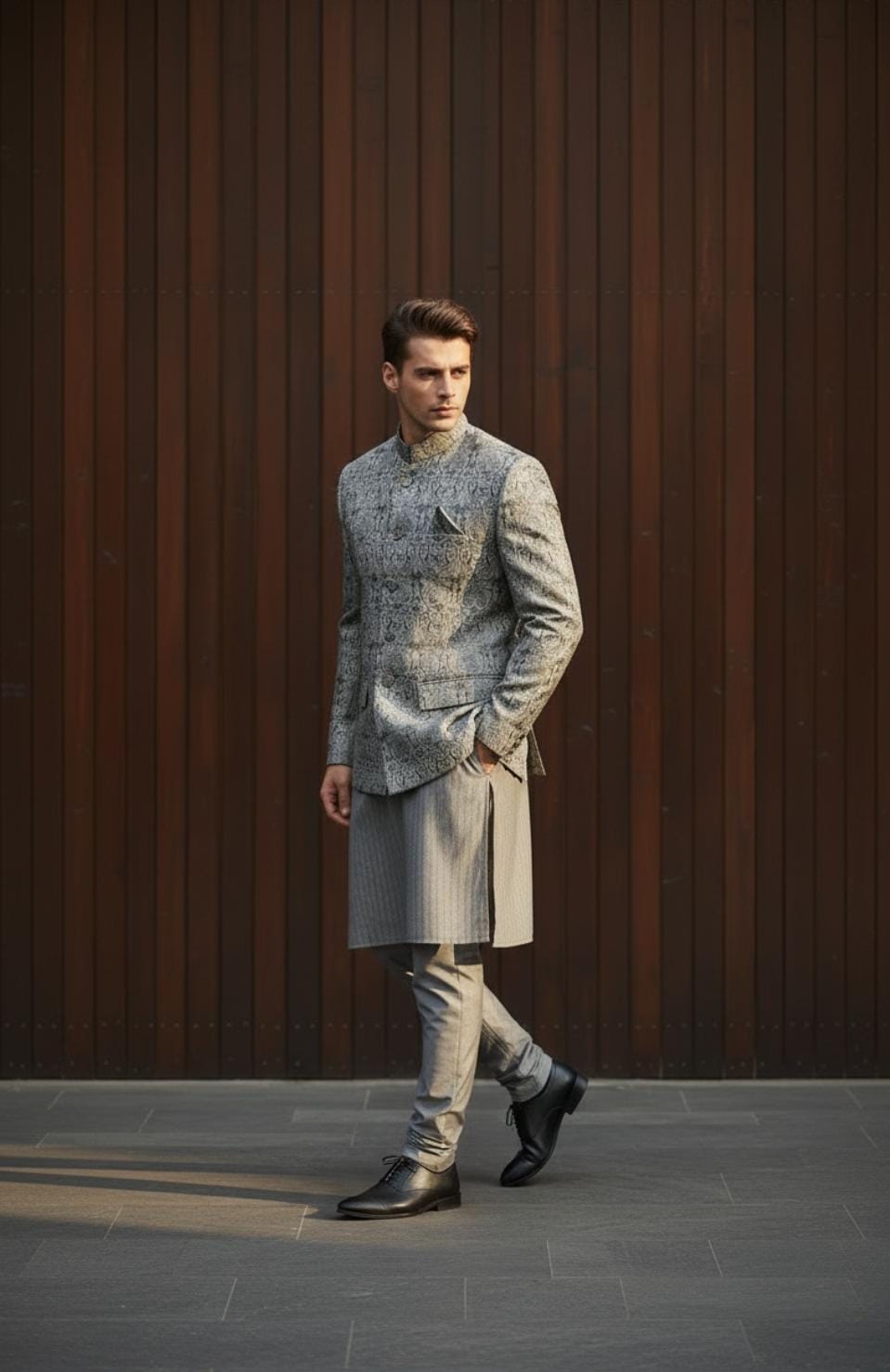 Olive Green Embossed Princecoat