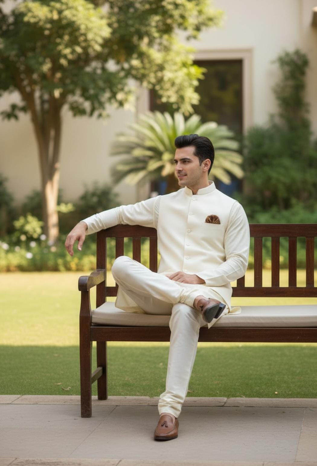 Plain Kurta Pajama With Off White Waistcoat