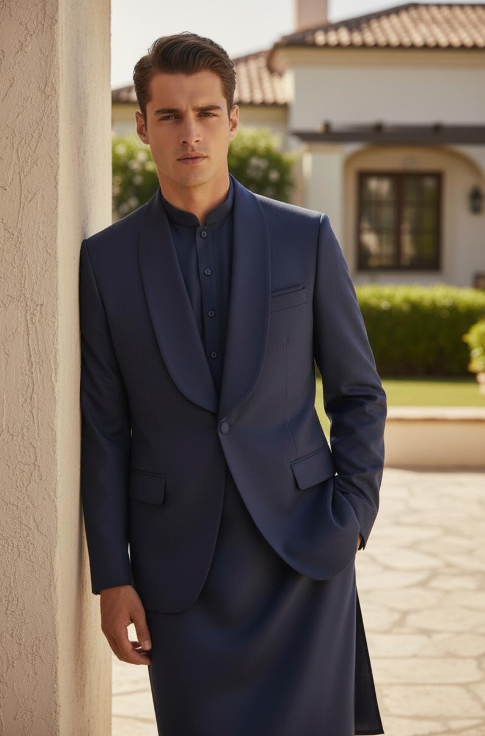 Royal Navy Kameez Shalwar With Navy Blazer