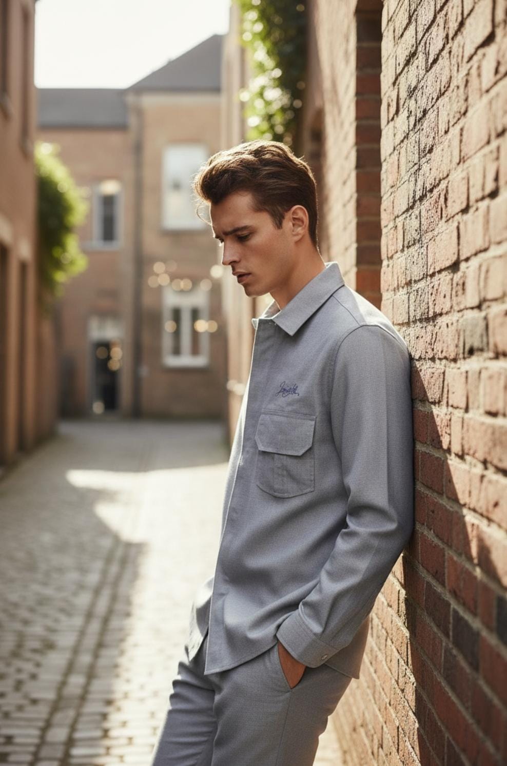 Men’s Slim Fit Grey Long Sleeve Casual Shirt