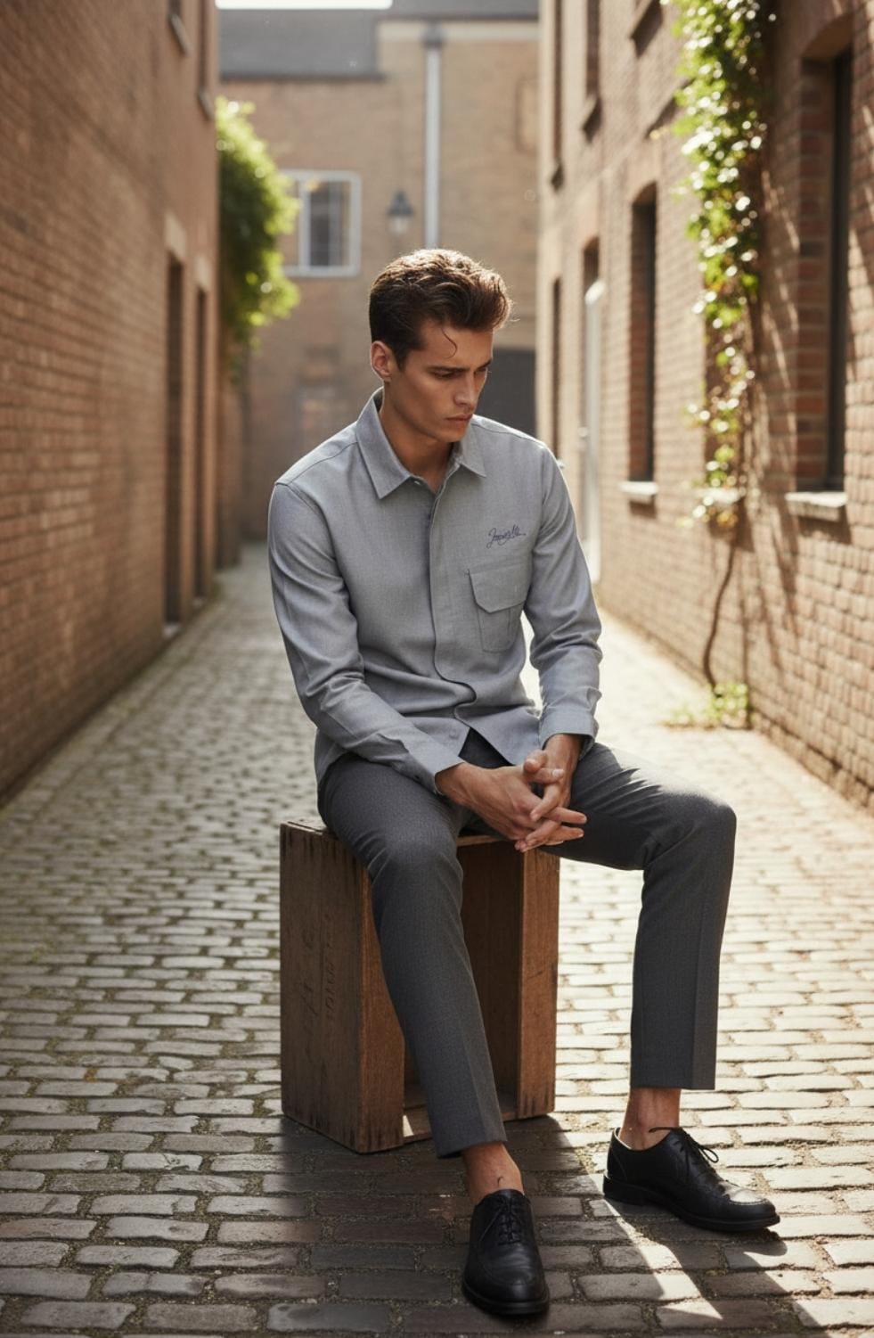 Men’s Slim Fit Grey Long Sleeve Casual Shirt