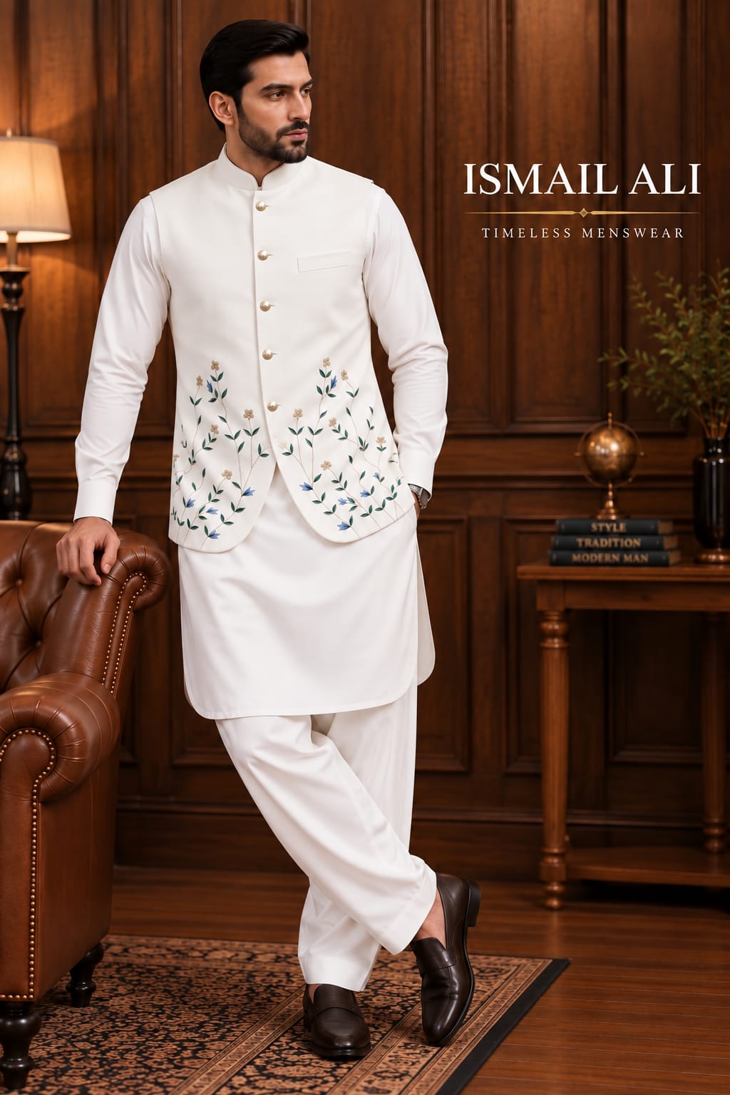 WHITE EMBROIDERED FLORAL WAISTCOAT SUIT