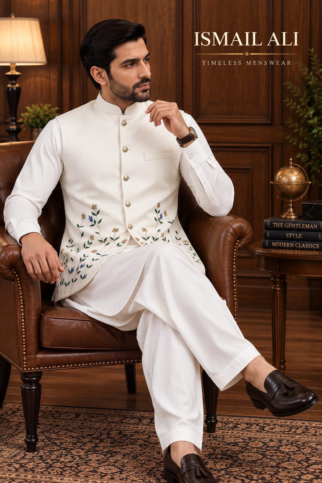 WHITE EMBROIDERED FLORAL WAISTCOAT SUIT