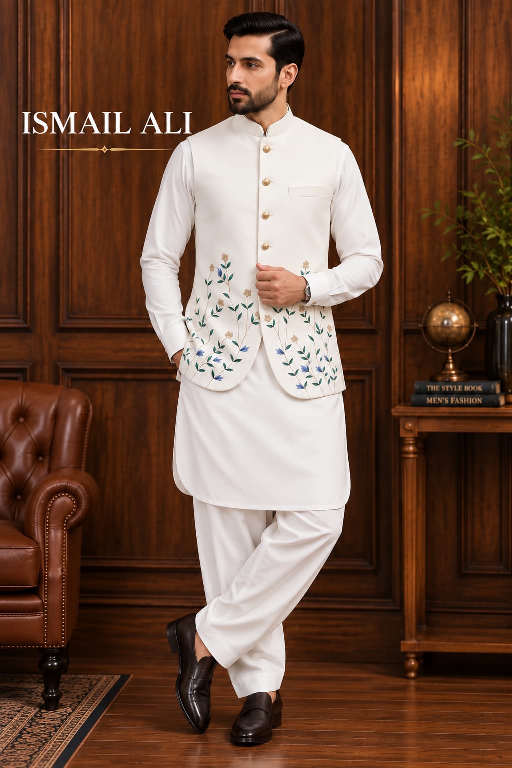 WHITE EMBROIDERED FLORAL WAISTCOAT SUIT