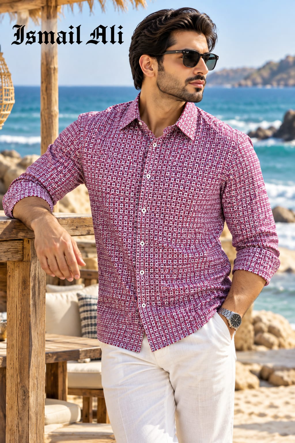MAGENTA GEOMETRIC PRINT CASUAL SHIRT