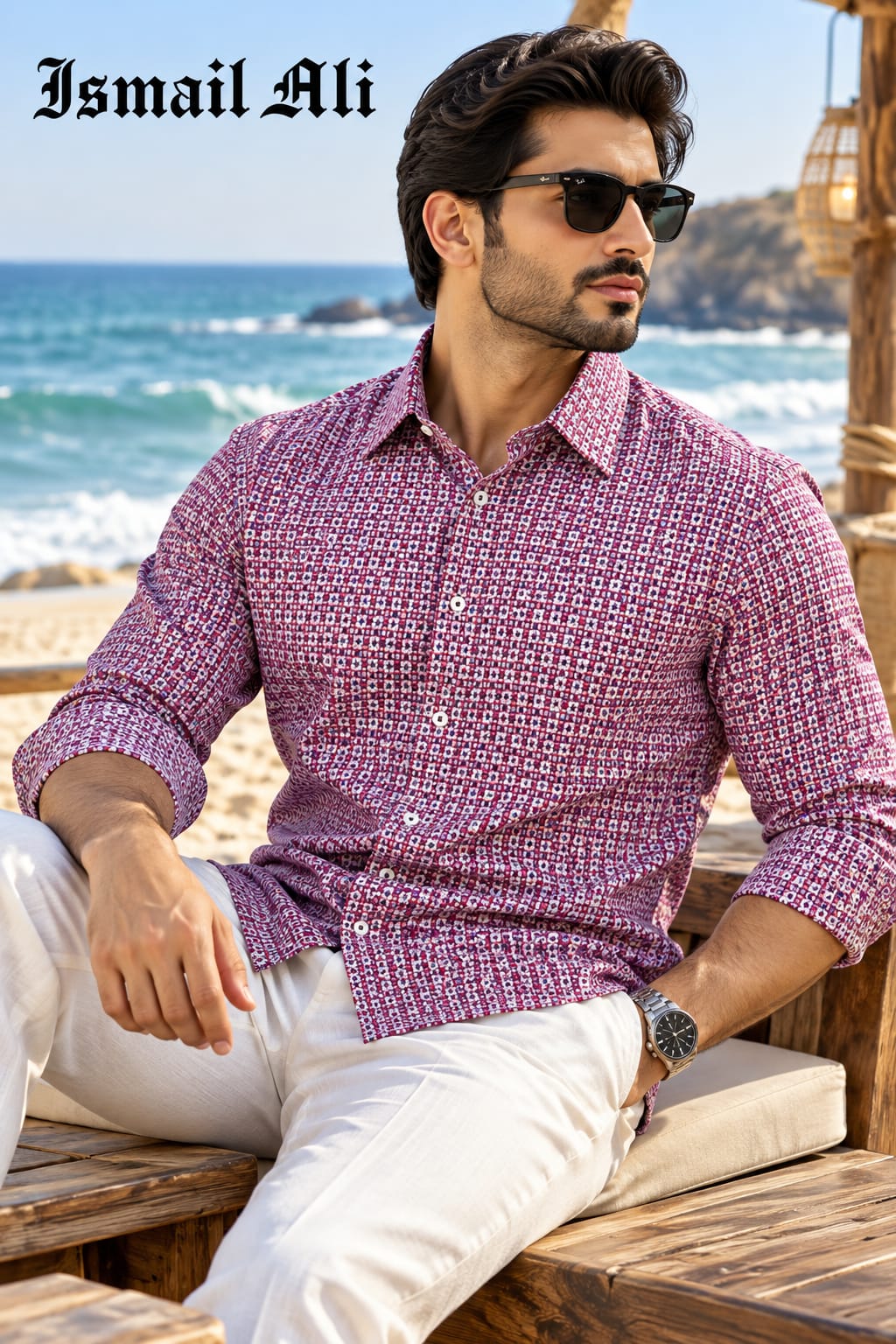 MAGENTA GEOMETRIC PRINT CASUAL SHIRT